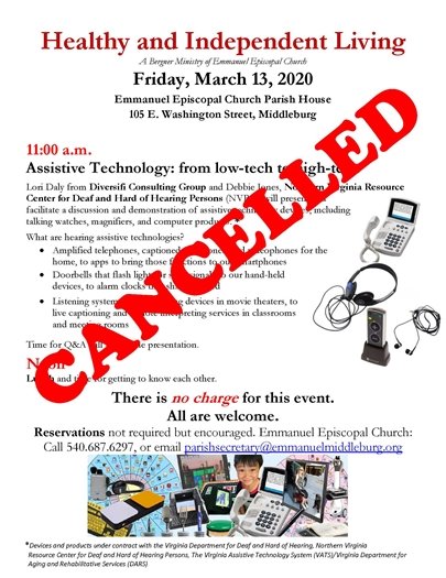 Episcopal Church, Healthy Indep Living flyer-Cancelled